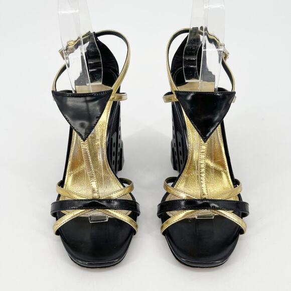 Prada Fall 2014 Runway Black Gold Industrial Metal Wedge Sandal size IT 38.5 - Picture 5 of 15
